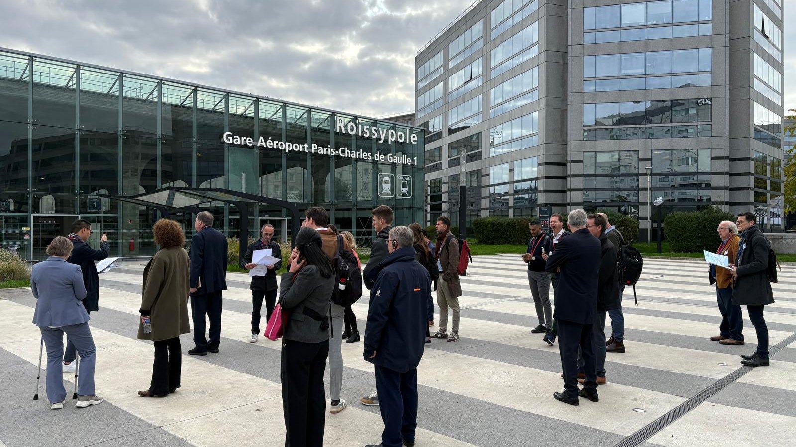 IARO members outside Gare Aéroport Paris-Charles de Gaulle 1 at Roissypôle, on a station visit during the 2025 conference